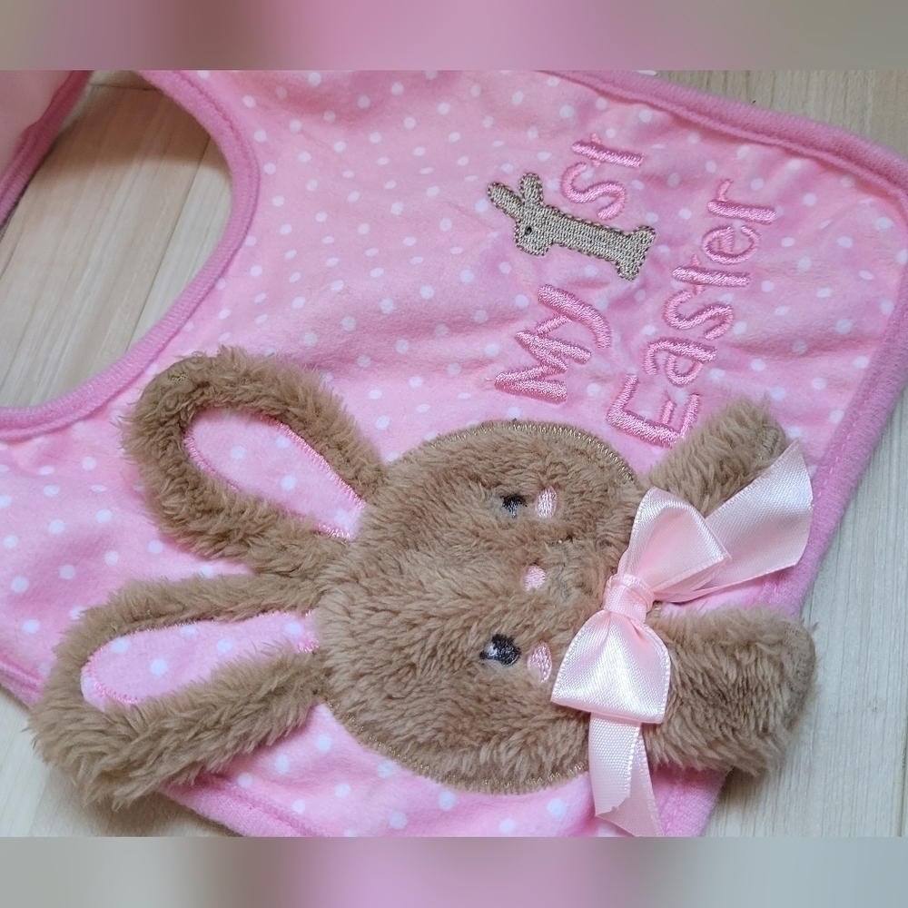 Easter Bunny onesie and baby bib set newborn pink grey carters - Picture 4 of 13